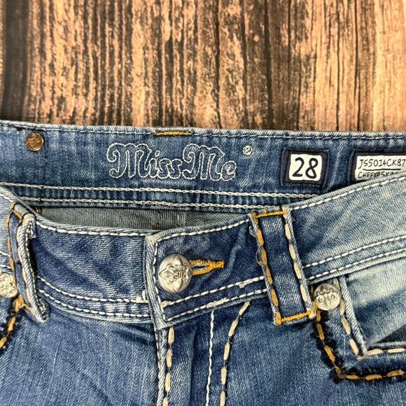 Miss Me Women's Distressed Skinny Jeans Blue Size 28 Embroidered Pockets - Picture 3 of 4
